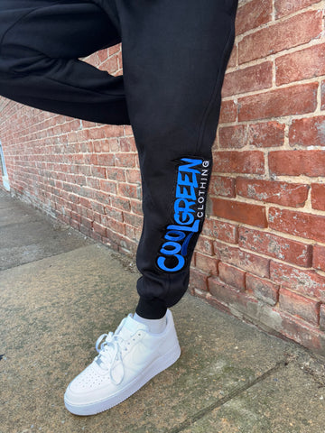 Royal Blue And Black Double Cross Jogger Pants